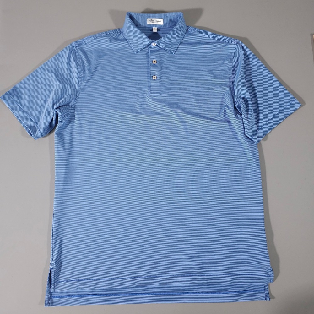 Peter Millar Polo Shirt Mens Large Blue Striped Summer Comfort Performance Golf